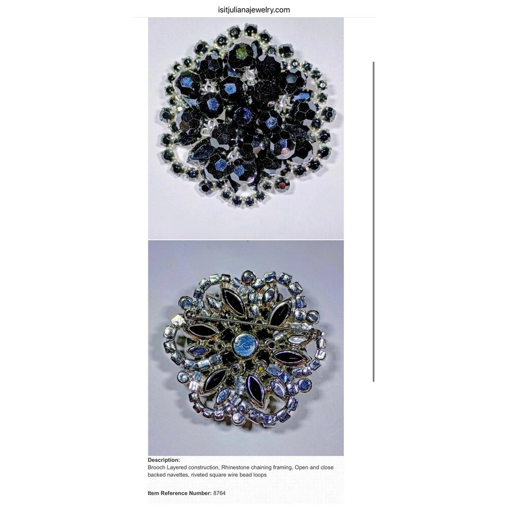 Ref No. 8764 Vintage D&E Juliana Bead Cluster and Rhinestone Layered Brooch - Picture 5 of 5
